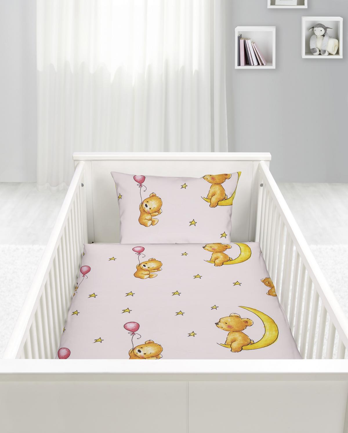 Kinderbettwäsche Bärli in diversen Farben - Rosa/Weiß, Textil (100/135cm) - Modern Living