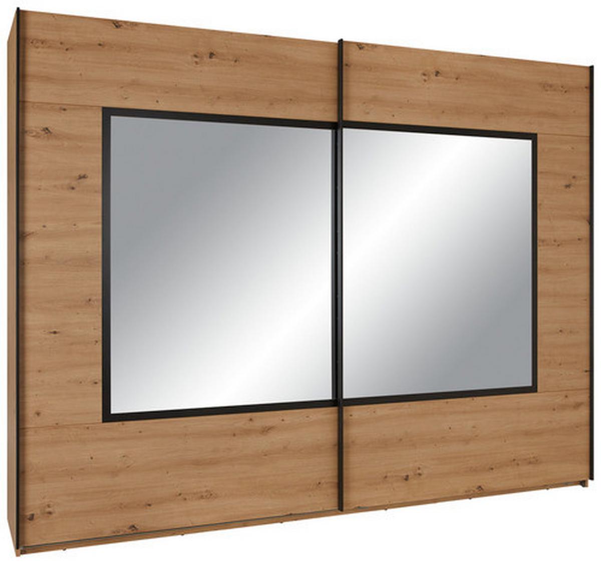 Schwebetürenschrank in Schwarz/Eichefarben - Eichefarben/Schwarz, Konventionell, Glas/Holzwerkstoff (270/210/60cm) - Mömax
