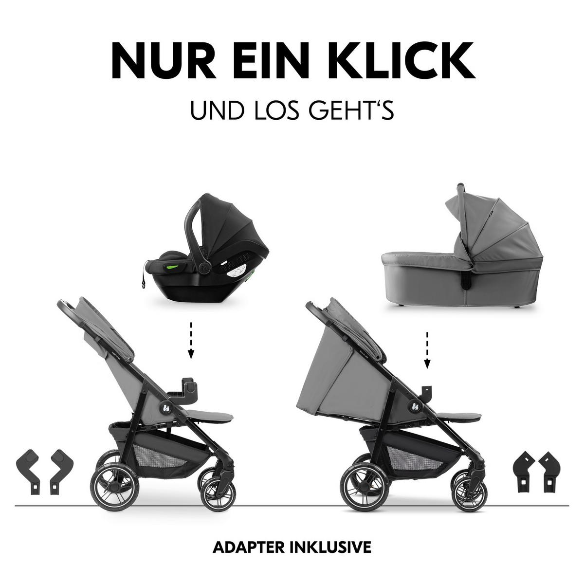 WÓZEK DZIECIĘCY - ZESTAW SHOP N CARE TRIO SET - czarny/szary, Basics, tworzywo sztuczne/metal (52/110/91cm) - Hauck