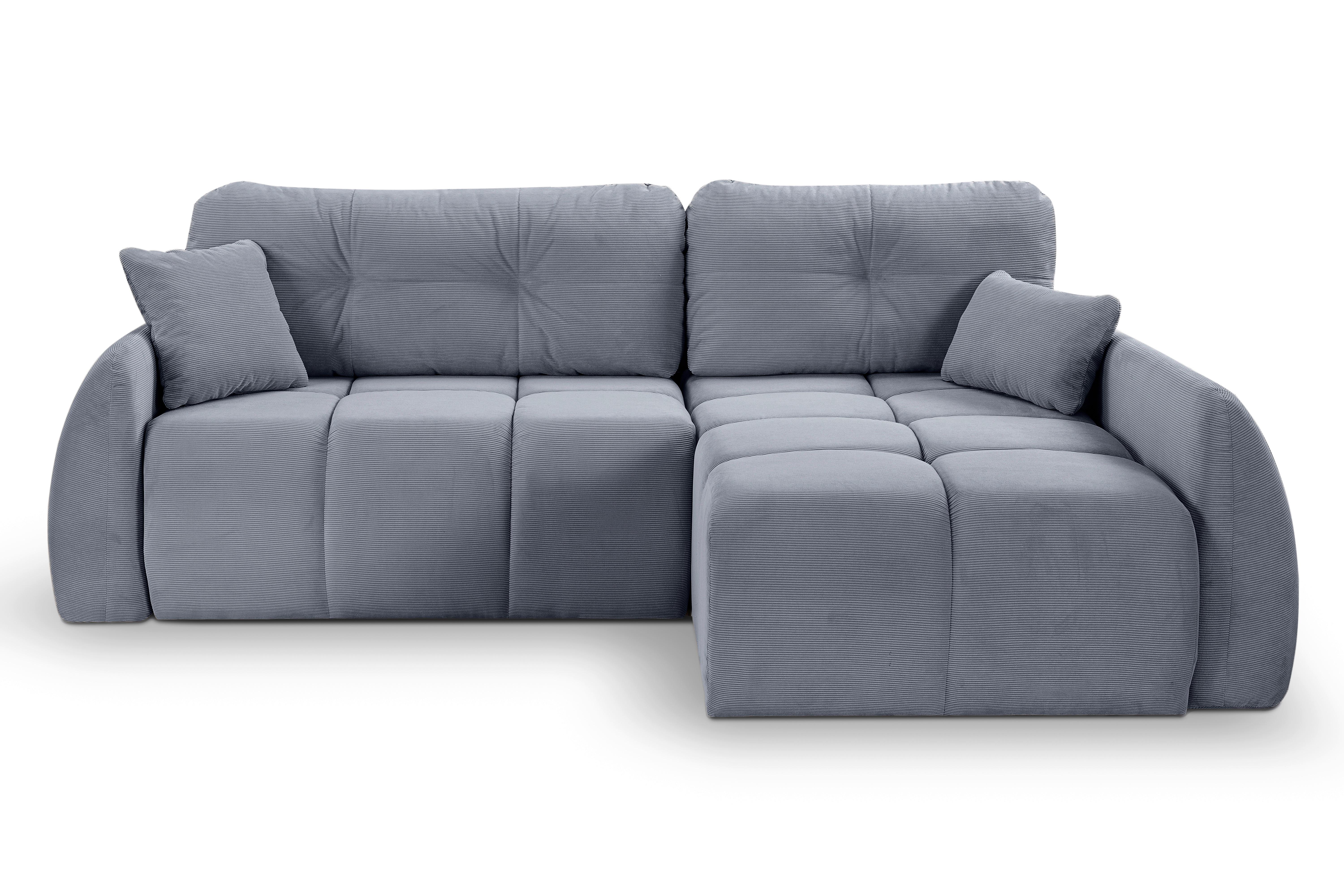 Ecksofa Sancho Long Blaugrau - Blaugrau/Schwarz, Basics, Holz/Kunststoff (255/155cm) - MID.YOU