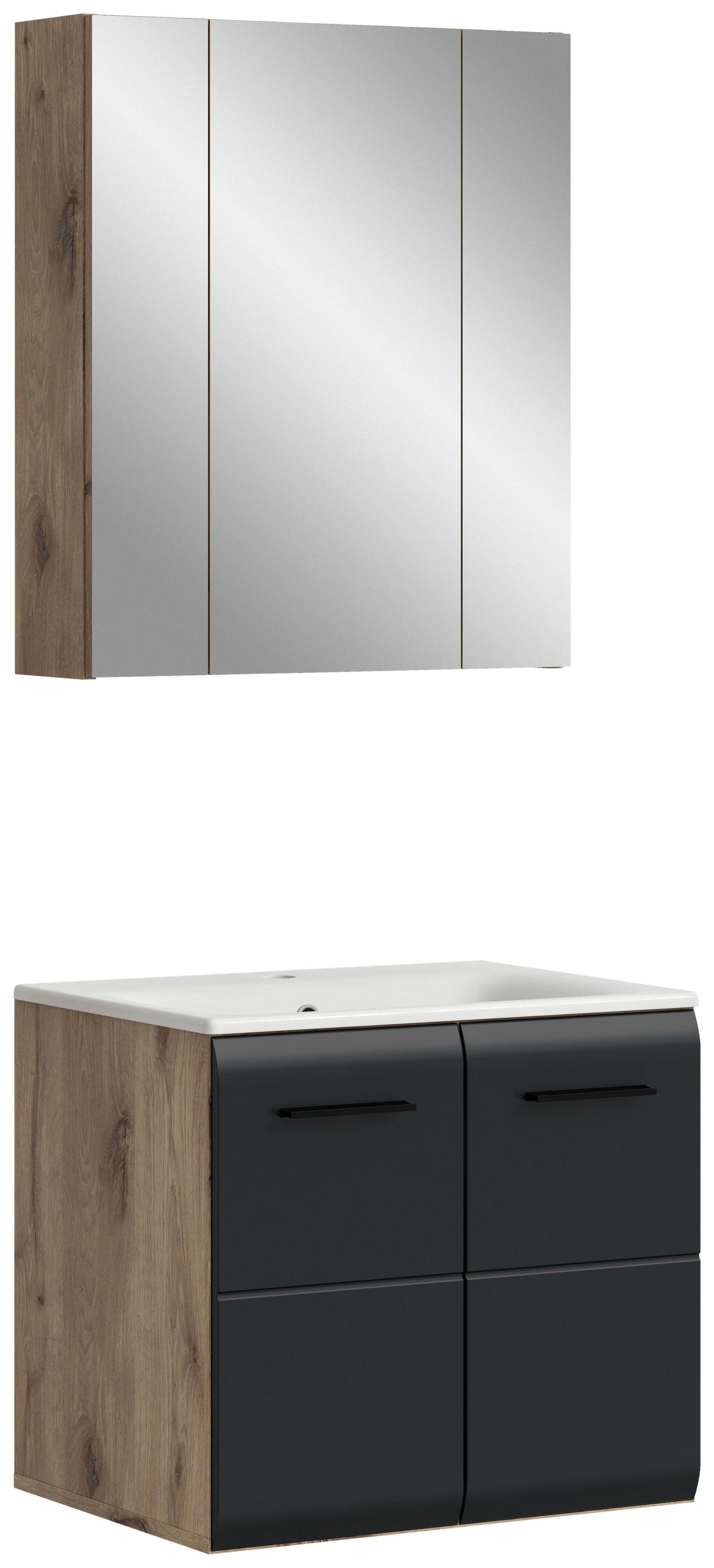 Kopalnica Ice, Črna, Barva Hrasta, 2-Delna - črna/bela, Basics, umetna masa/leseni material (60cm) - MID.YOU