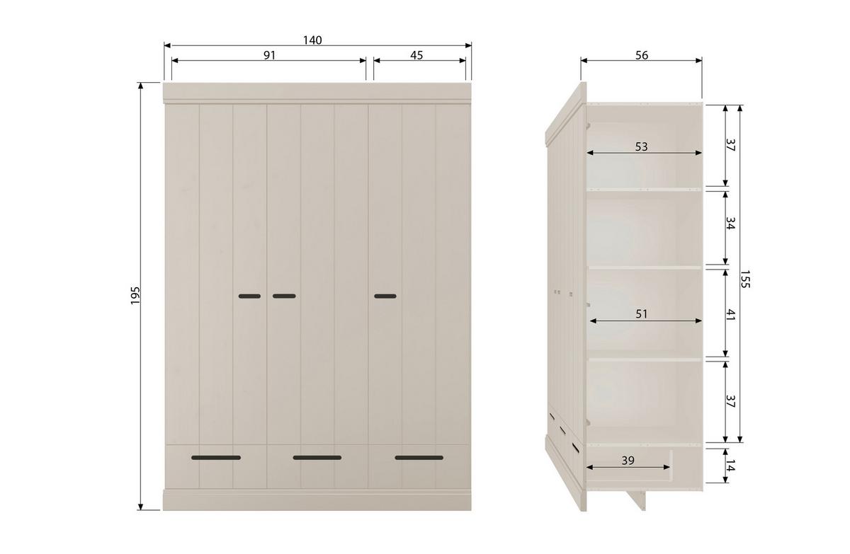 Drehtürenschrank Connect Grau - Hellgrau, Design, Holz (140/195/53cm) - Livetastic