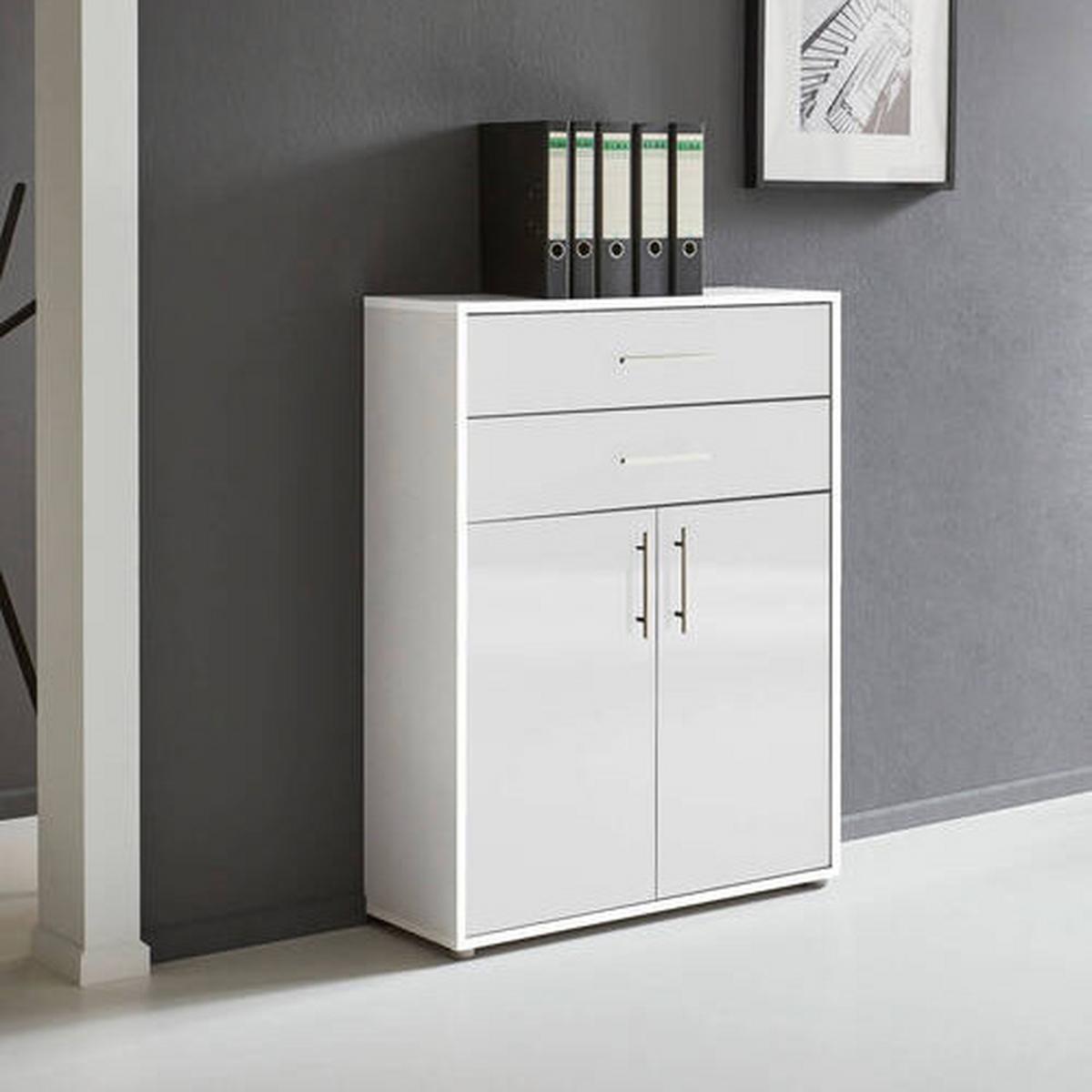 Aktenschrank Office Edition Weiß - Weiß Hochglanz/Weiß, MODERN, Holzwerkstoff (84,5/114/33cm) - MID.YOU