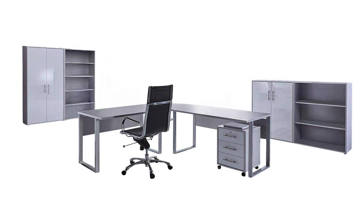 Büro Office Edition Set 1 Grau/Weiß - Weiß Hochglanz/Grau, MODERN - MID.YOU