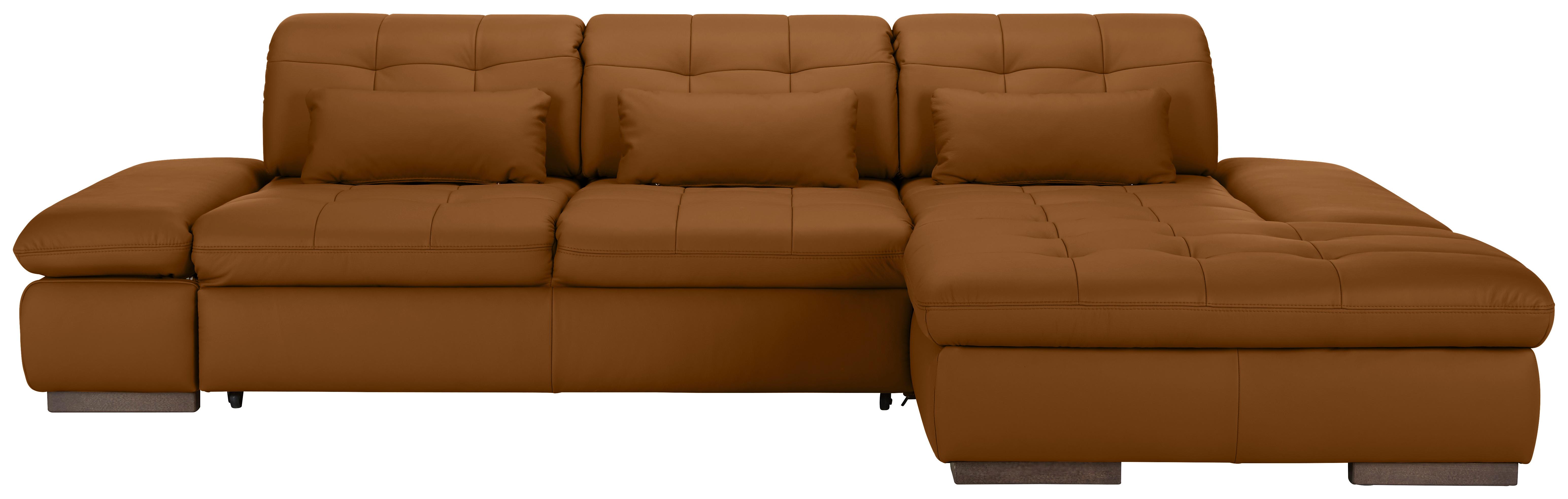 Wohnlandschaft Sanfino Leder Dunkelorange - Chromfarben/Dunkelorange, KONVENTIONELL, Leder/Metall (305/79-96/199cm) - Premium Living