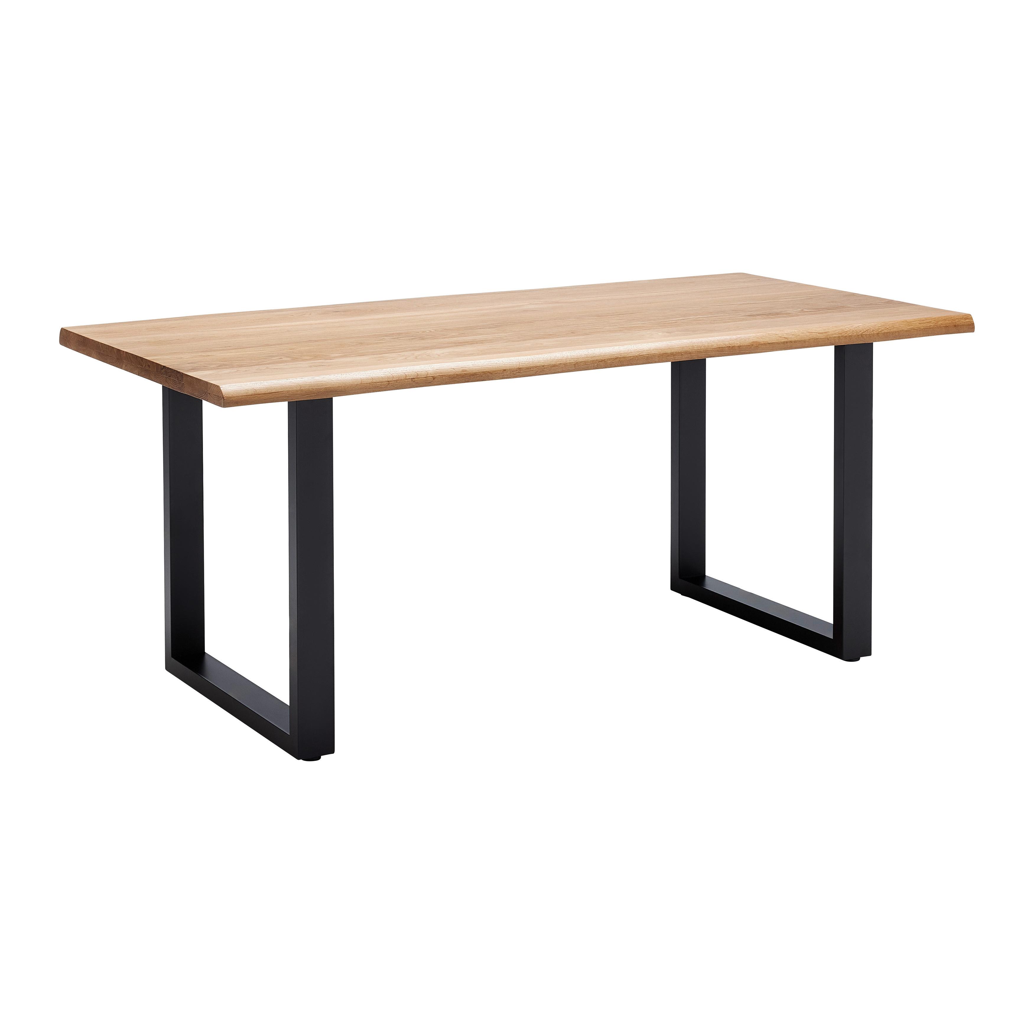 Esstisch Len in Holz Eiche massiv ca. 180x90 cm - Eichefarben/Schwarz, MODERN, Holz/Metall (180/90/76cm) - Bessagi Home