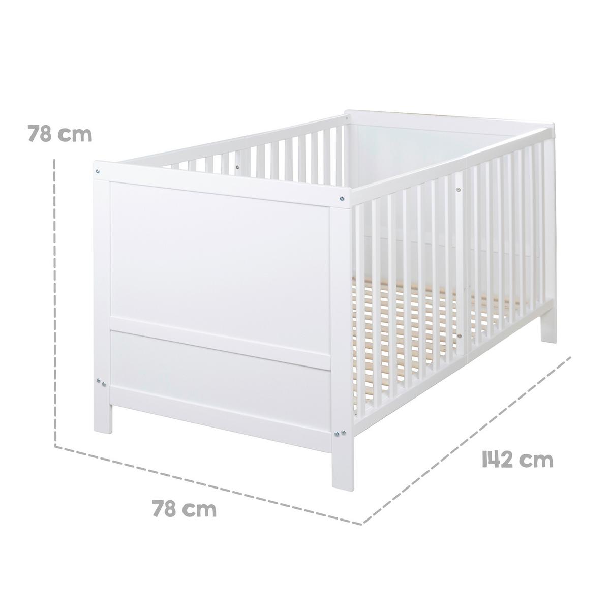 Rácsos Kiságy, Átalakítható Easy Sleep - fehér, Basics, faalapú anyag (78/78/142cm) - Roba