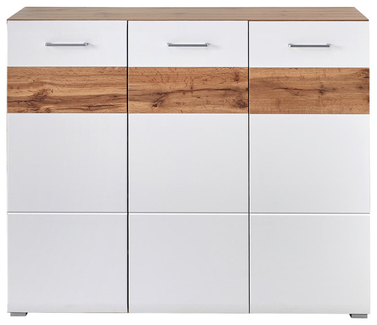 Schuhschrank in Weiß/Eichefarben - Eichefarben/Weiß, KONVENTIONELL (126/104/40cm) - Mömax