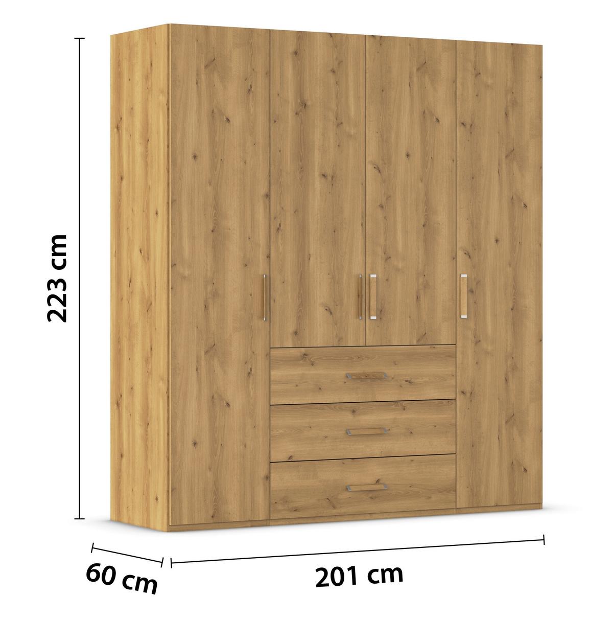 Omara S Klasičnimi Vrati Evelyn, Barva Hrasta - barve hrasta, Design, umetna masa/leseni material (201/223/60cm) - Novel