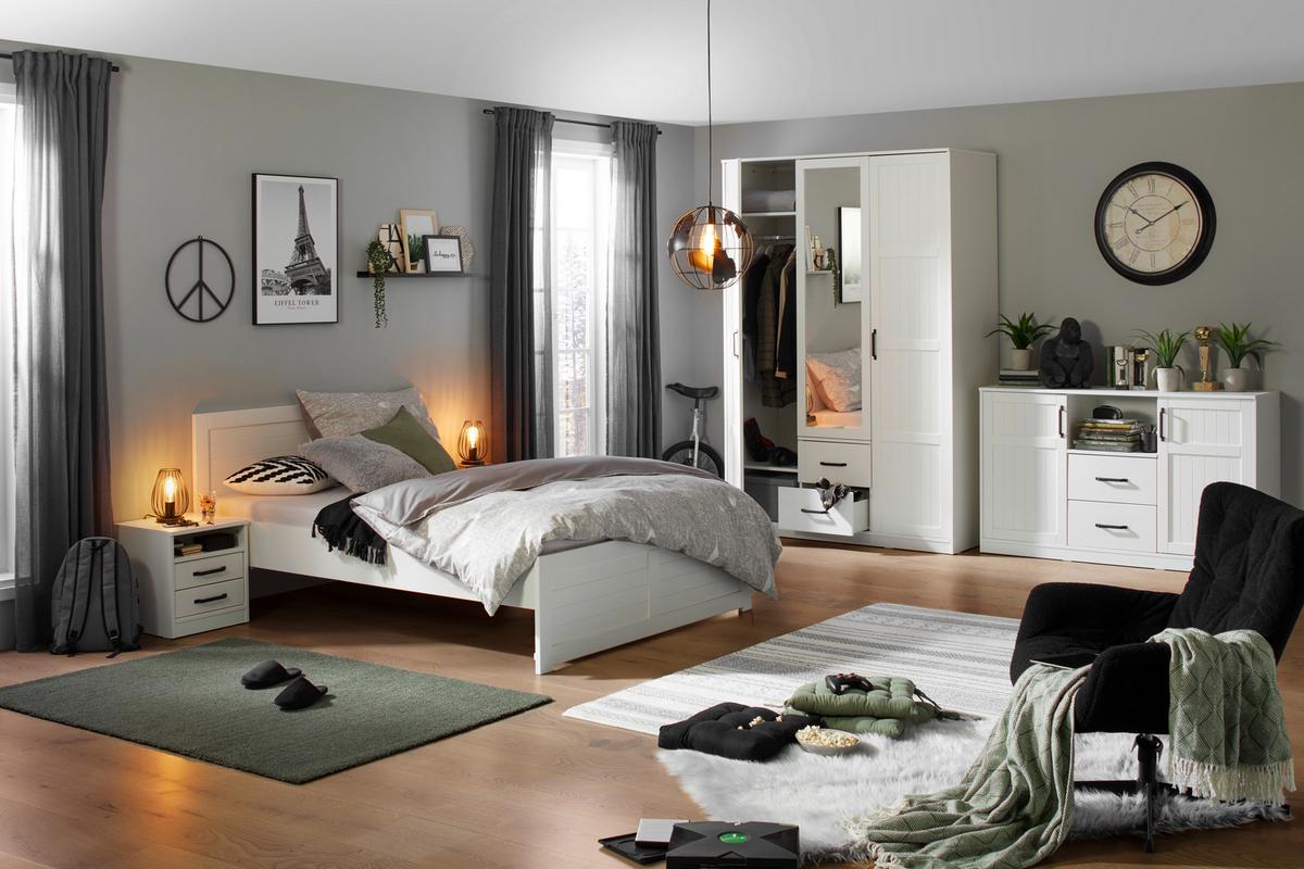 Postelja Madita, Bela, 160x200 - bela, Romantika, leseni material/les (166/90/206cm) - Mömax