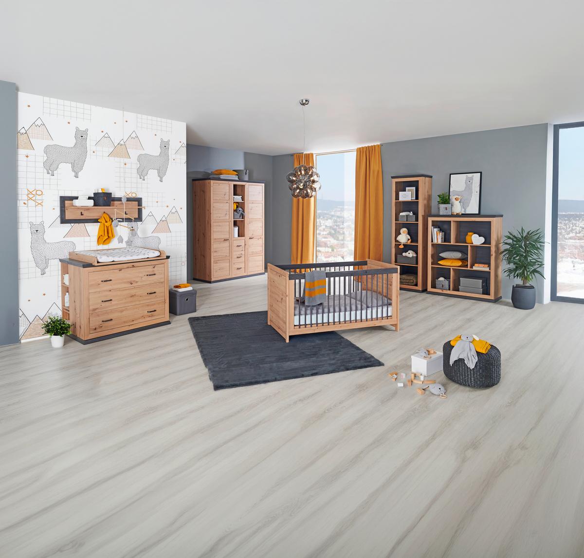 ŁÓŻKO SZCZEBELKOWE BENTON - kolor dębowy/ciemnoszary, Natur, materiał drewnopochodny/drewno (145/76,5/80cm) - My Baby Lou