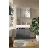 Badezimmer Soft 2-tlg. ca. 80 cm Grau hochglanz - Grau Hochglanz/Schwarz, MODERN, Holzwerkstoff (80cm) - MID.YOU