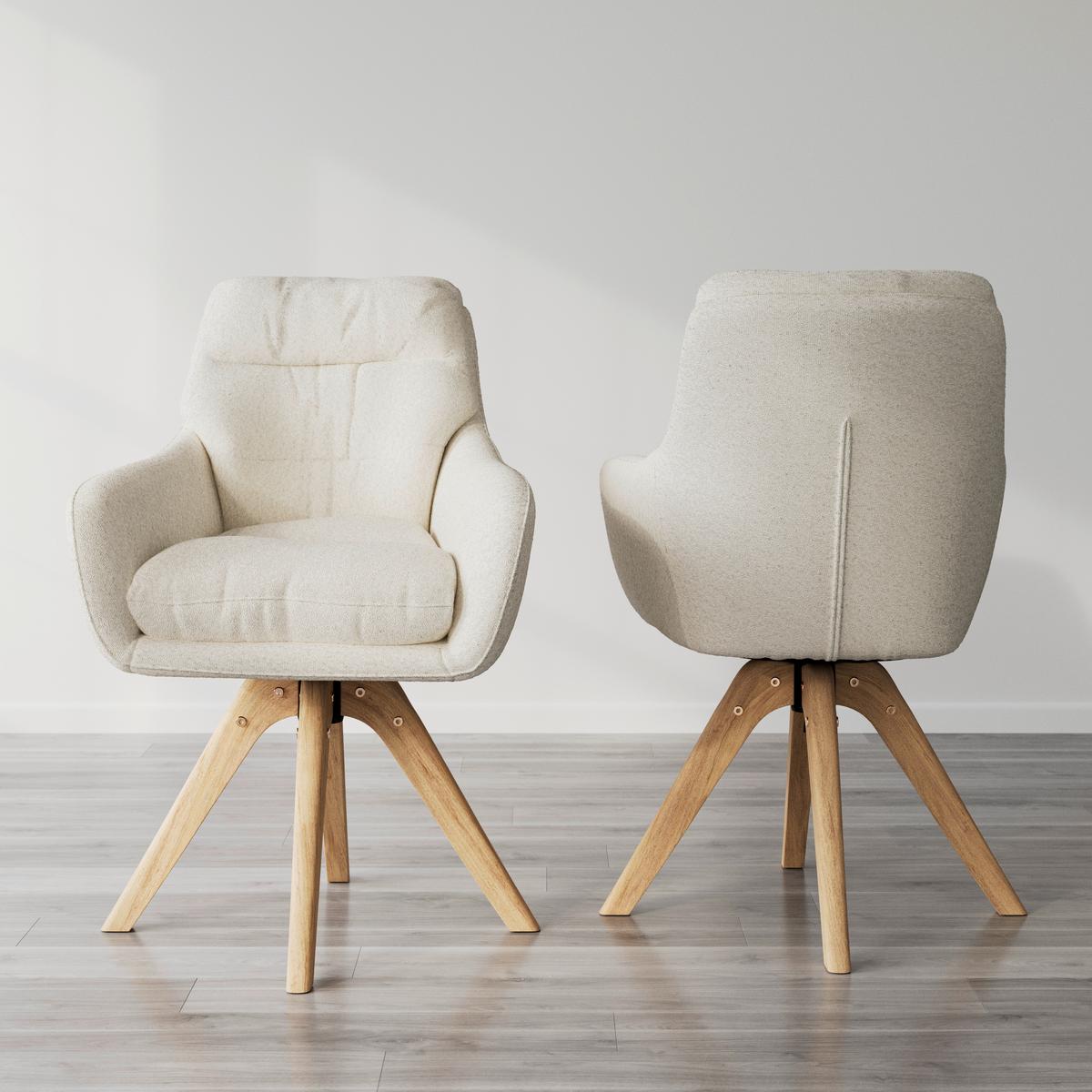 Armlehnstuhl Juana Creme Bouclé Drehbar Gepolstert - Creme/Naturfarben, MODERN, Holz/Textil (61/93/65cm) - Bessagi Home