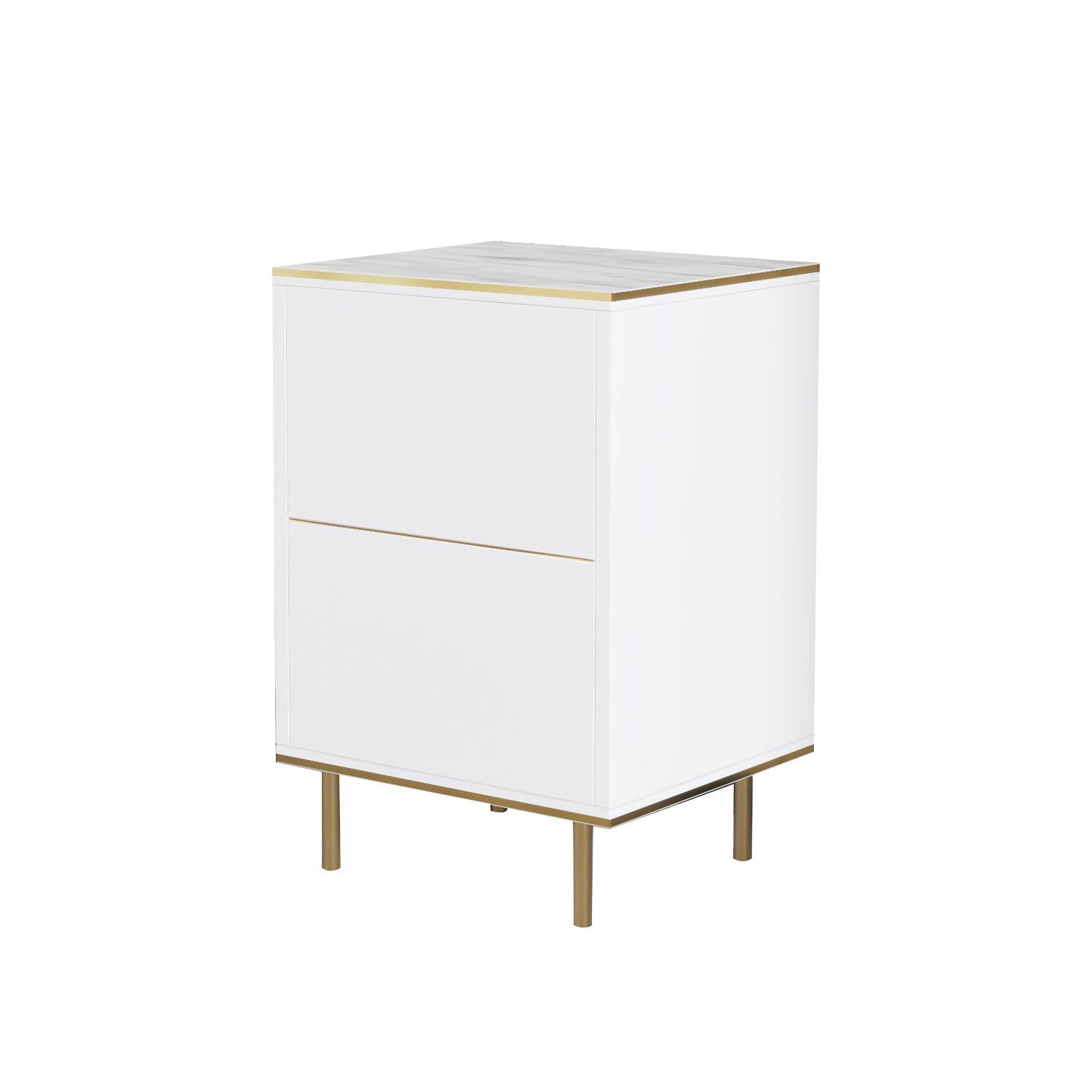 NACHTTISCH IMAJ NACHTTISCH - Weiss/Goldfarben, Design, Holzwerkstoff/Metall (40/60/35cm) - Livetastic