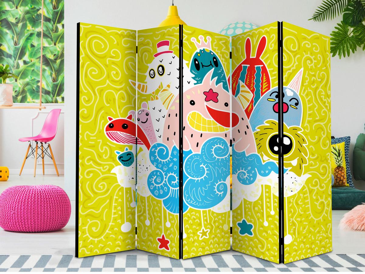 Paravent Happy Creatures II Multicolor - Multicolor, Basics, Holz/Textil (225/172/3cm) - artgeist