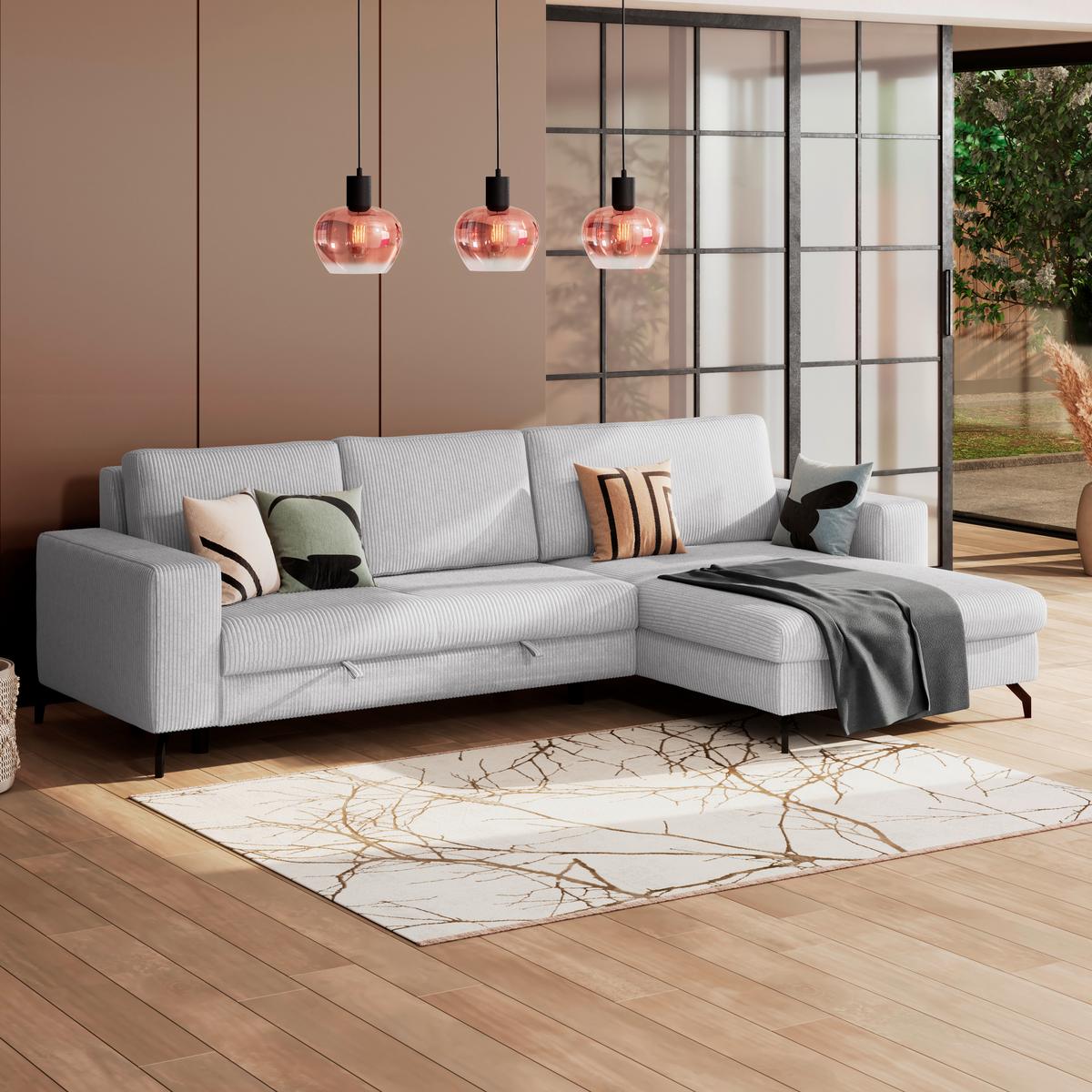 Kutna Garnitura Cloud - svijetlo siva, Trend, tekstil (290/178cm) - Modern Living