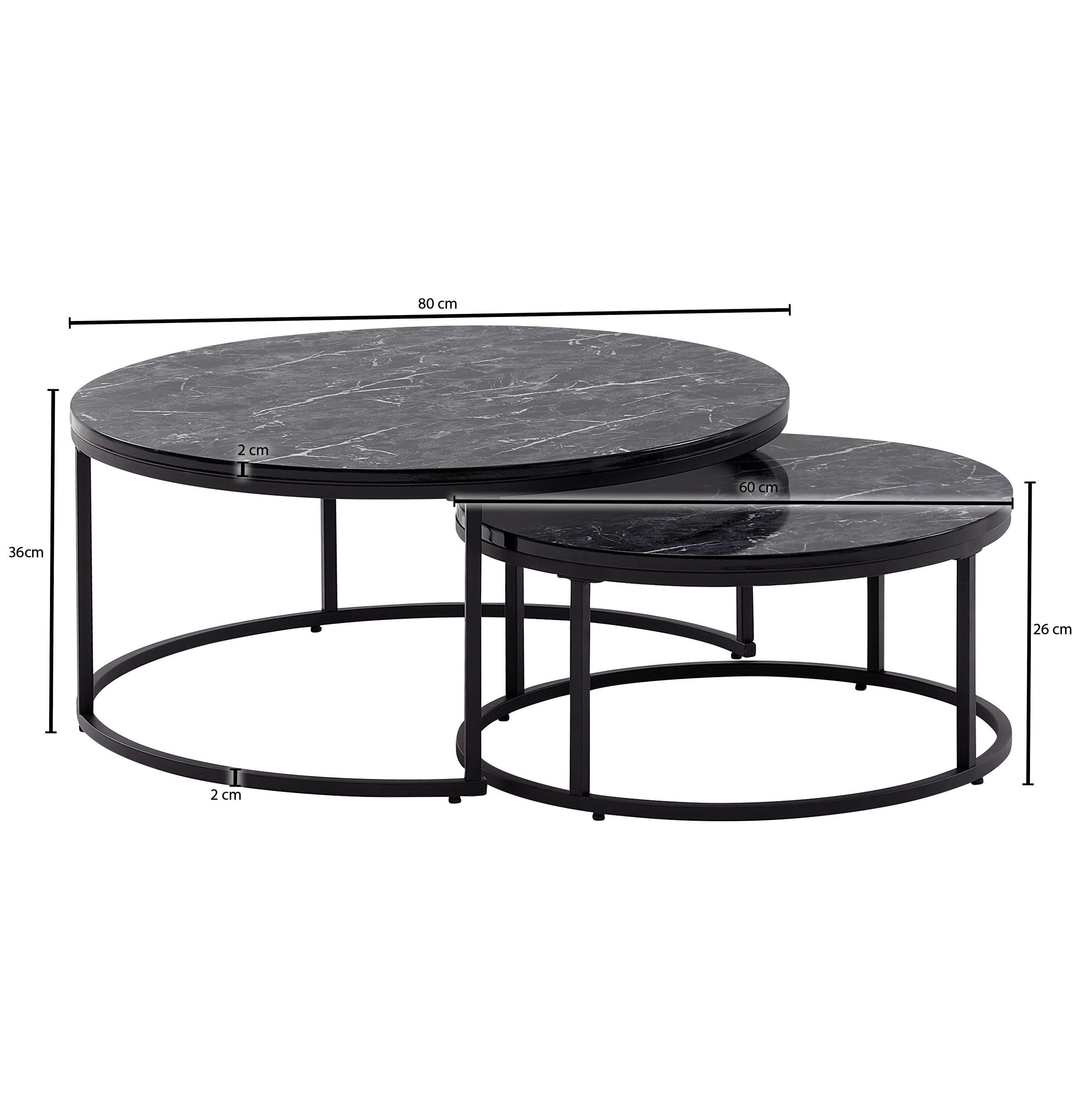 Satztisch in Schwarz, 2-teilig - Schwarz, MODERN, Holzwerkstoff/Metall (80/80/36cm) - MID.YOU