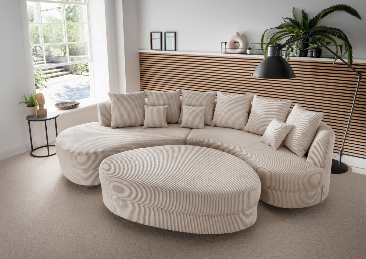 Wohnlandschaft Limoncello Beige Cord - Beige/Schwarz, Design, Kunststoff/Textil (160/300cm) - Livetastic