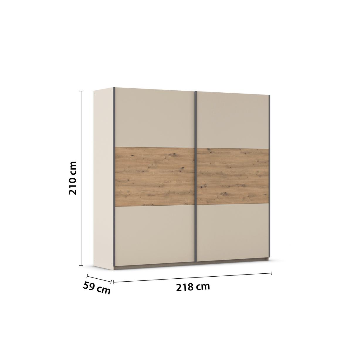 Schwebetürenschrank Ellmau Champagner/Eiche Artisan - Champagner/Eiche Artisan, KONVENTIONELL, Holzwerkstoff/Metall (218/210/59cm) - Premium Living