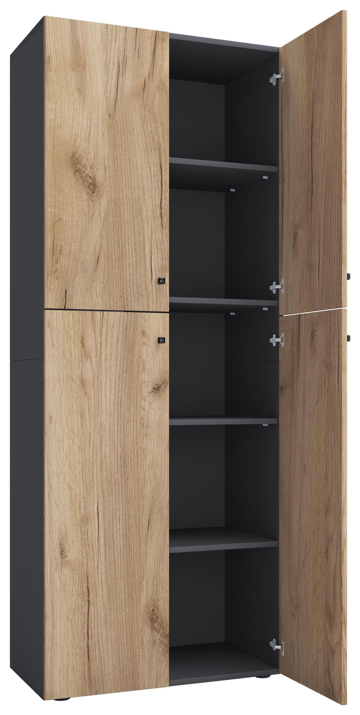 KLEIDERSCHRANK LONA XXL 5 DT - Honigeiche/Anthrazit, Design, Holzwerkstoff/Kunststoff (70/182/39cm) - MID.YOU