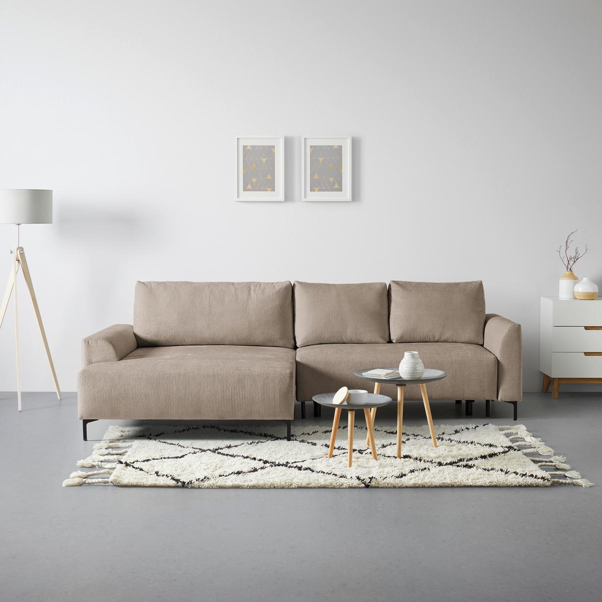 Ecksofa Integra Beige - Greige/Schwarz, Textil/Metall (170/81-93/294cm) - Mömax