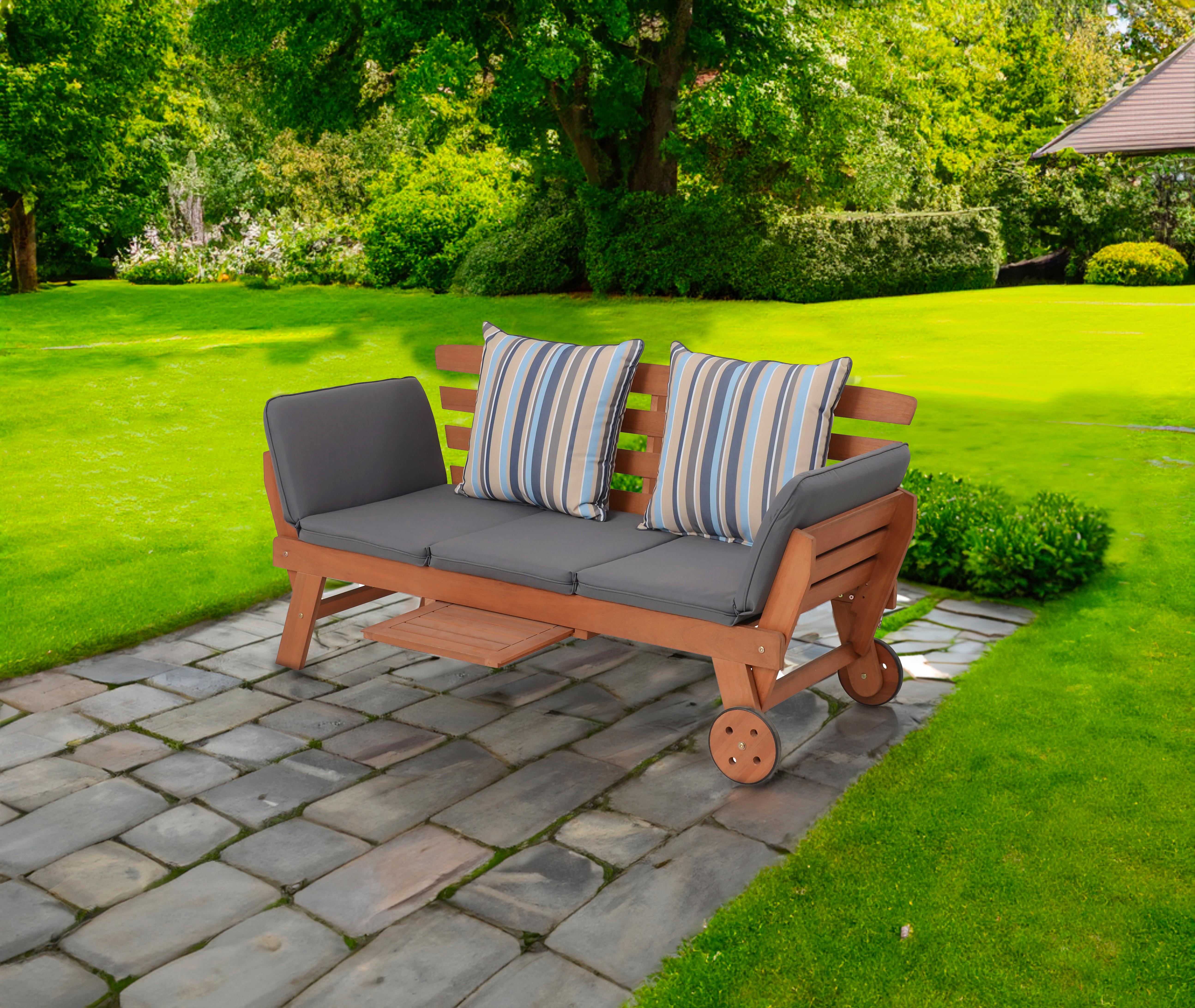 Gartenbank Holz Rincon ca. 190x78x68 cm inkl. Kissen - Braun/Grau, Basics, Holz/Textil (190/77,5/68cm) - Gardenson
