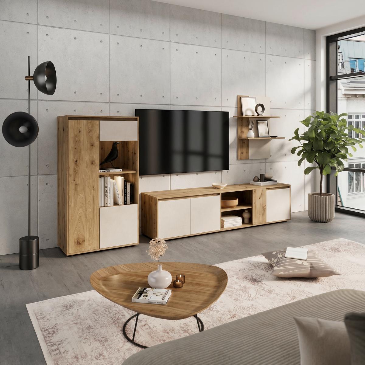 Regal Za Dnevni Boravak Caneva - kašmir/hrast Artisan, Moderno, staklo/drvni materijal (267,5/135/40cm) - Modern Living