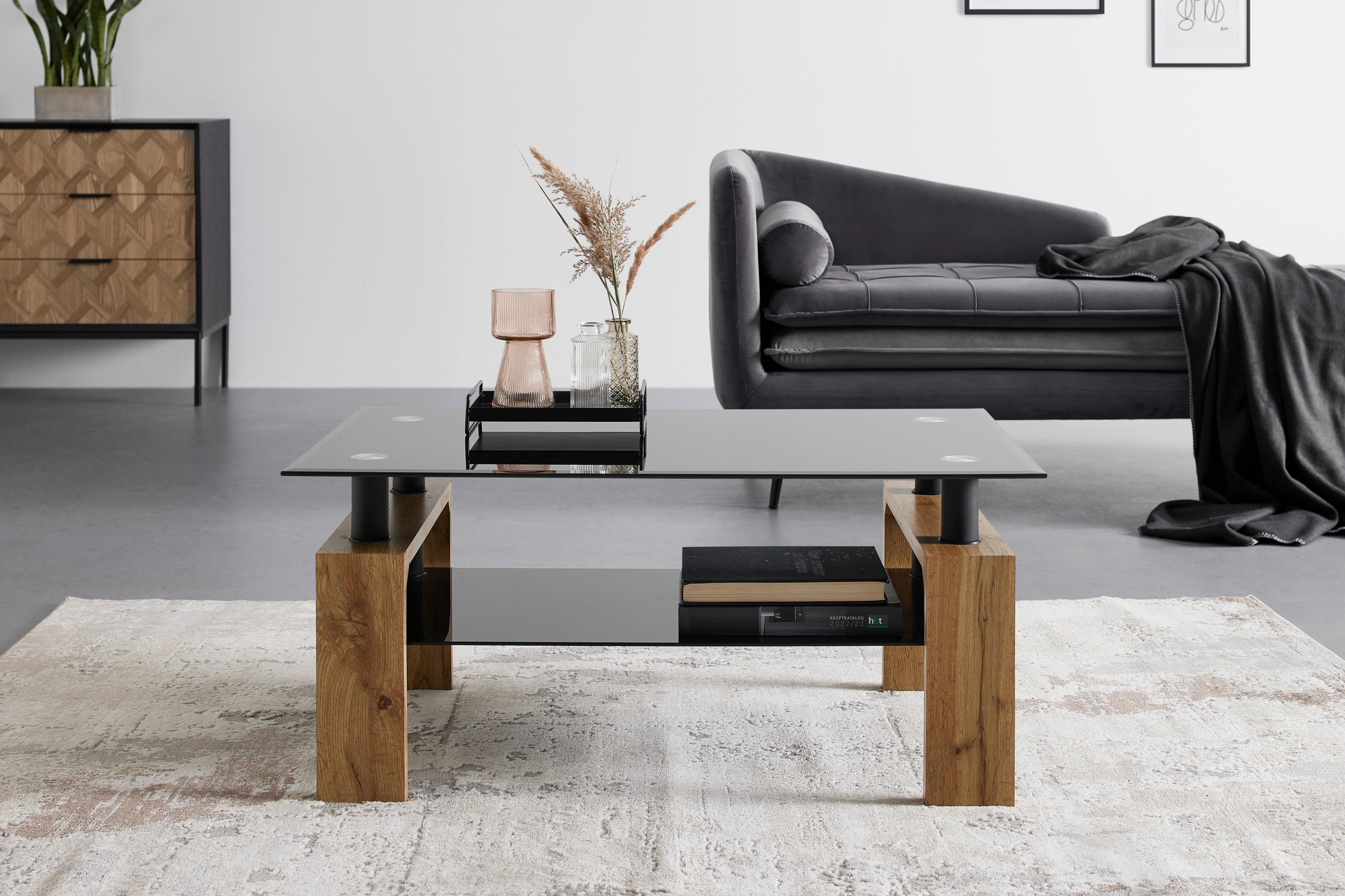 Couchtisch Intro Schwarz/Eichefarben - Eichefarben/Schwarz, MODERN, Glas/Holzwerkstoff (100/60/45cm) - Mömax