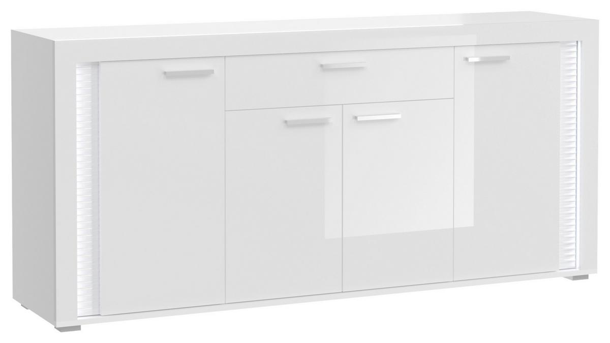Sideboard Skylight ca. 182x84 cm Weiß hochglanz - Weiß Hochglanz/Silberfarben, Design, Holzwerkstoff/Kunststoff (182/84/42cm) - MID.YOU