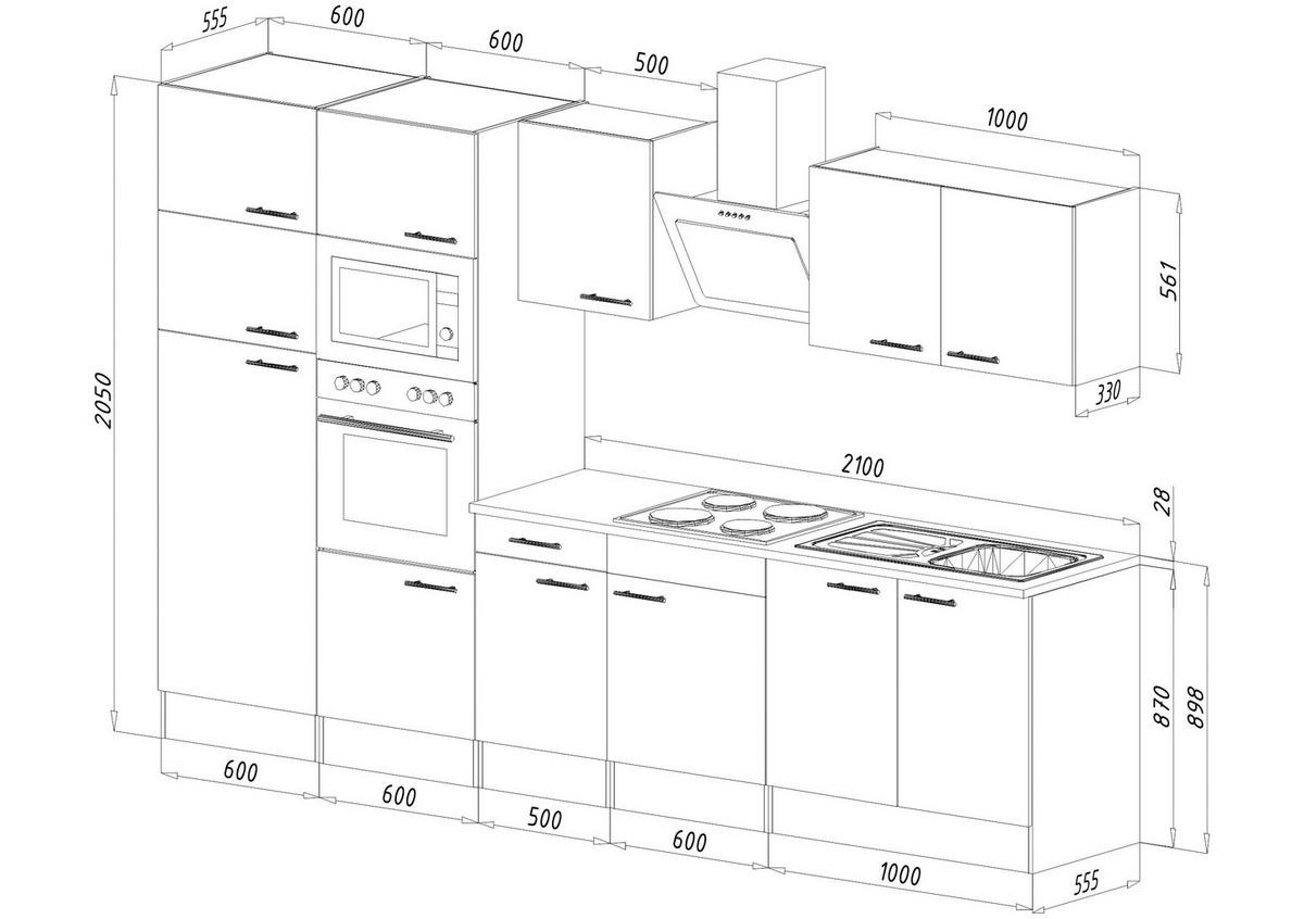 Küchenblock mit Geräte Eichefarben/Weiß B: ca. 330 cm - Eichefarben/Weiß, MODERN, Holzwerkstoff (330cm) - Respekta