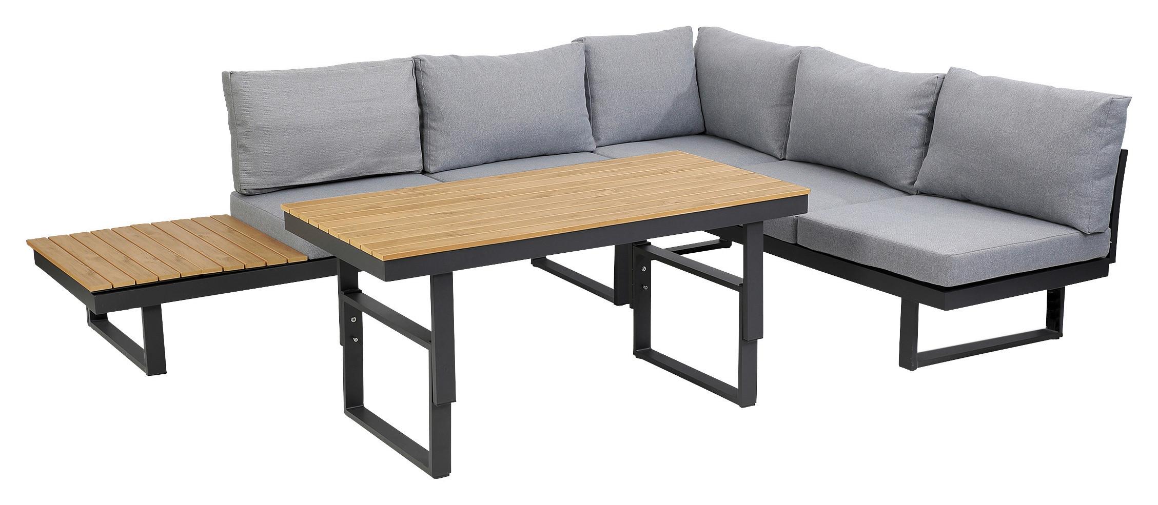 Loungegarnitur San Jose Akazie massiv mit Kissen - Anthrazit/Braun, MODERN, Holz/Textil (210/75/210cm) - Gardenson