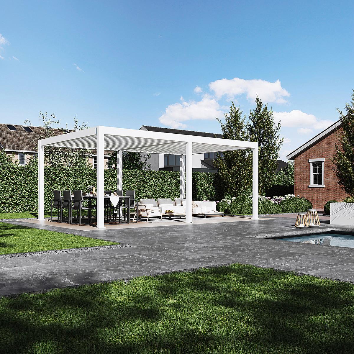 Pergola Deluxe Plus m. LED ca. 600x400 cm Weiß Netzbetr - Weiß, Basics, Metall (600/255/400cm) - Gardenson