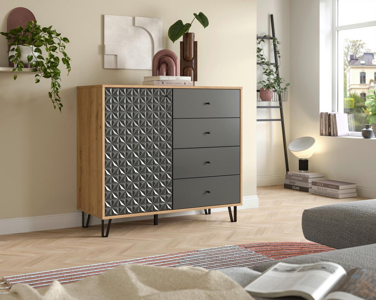 Higboard Prisma Anthrazit/Eiche Artisan - Anthrazit/Schwarz, Design, Holzwerkstoff/Kunststoff (110/96/40cm) - Livetastic