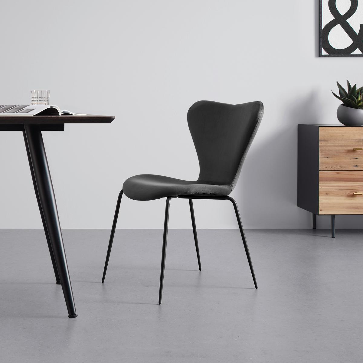Stuhl Alicia Dunkelgrau Samt Gepolstert - Dunkelgrau/Schwarz, MODERN, Holz/Textil (53/82,5/53cm) - Bessagi Home