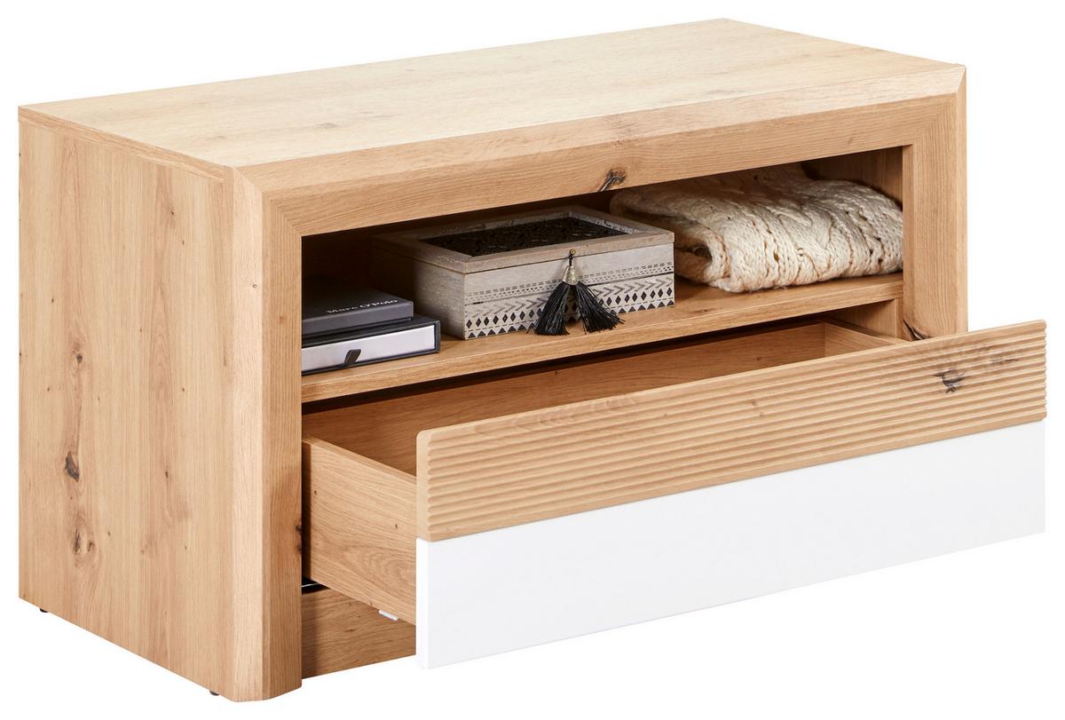 Bancă pentru hol KASHMIR NEW - alb/culoare lemn stejar, Modern (84/47/41cm) - Modern Living