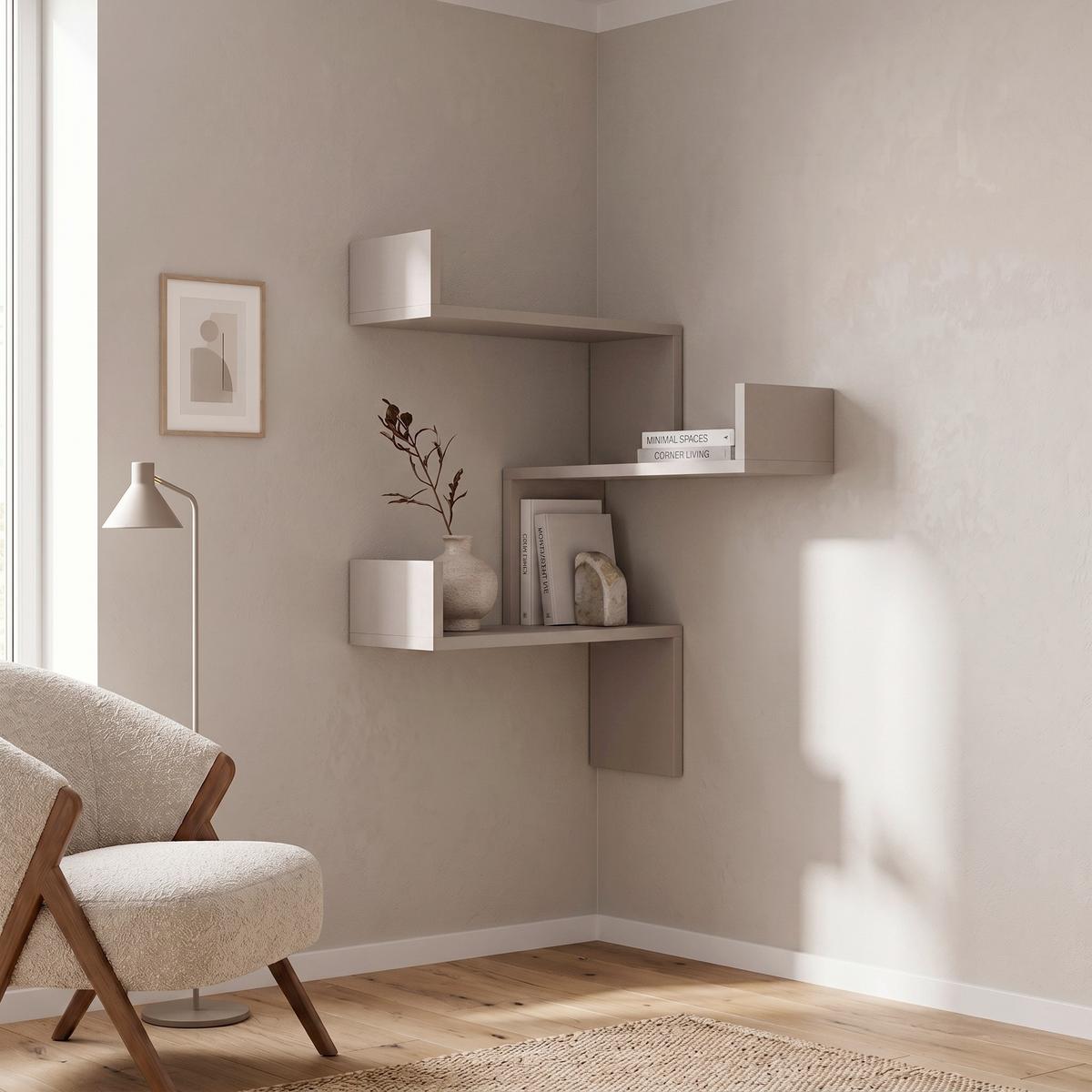 Eckregal LUKSA Beige ca. 60x90x22 cm - Beige, Design, Holzwerkstoff (60/90/22cm) - Livetastic