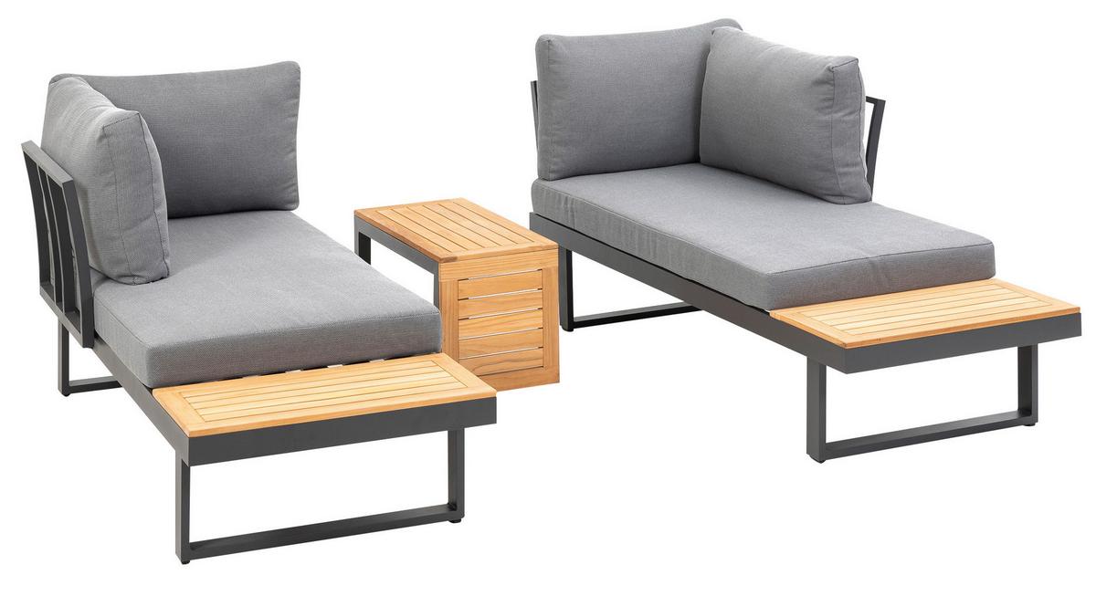 Loungegarnitur 3-tlg. Samara Holz/Metall/Textil mit Kissen - Anthrazit/Grau, Basics, Holz/Textil (253/70/175cm) - Gardenson