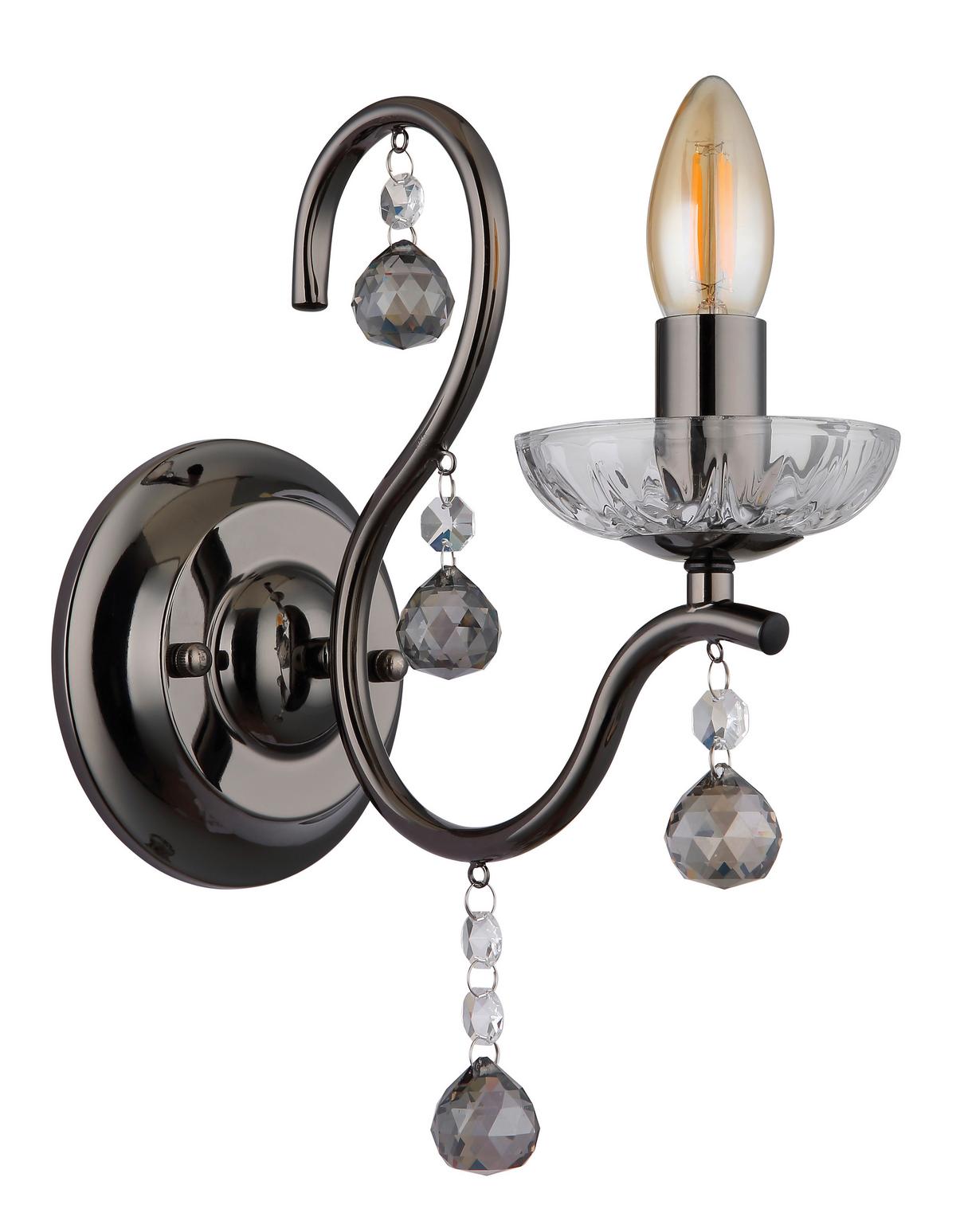 Wandleuchte Camila Schwarzchrom max. 40 Watt - Klar/Schwarzchrom, KONVENTIONELL, Glas/Metall (14/24/33cm) - Globo