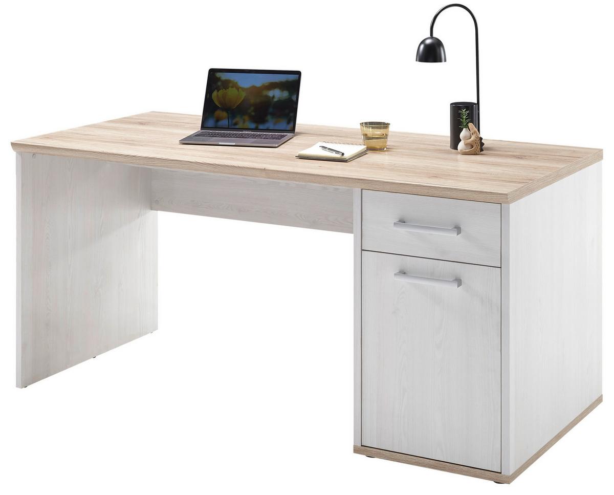 Masă de birou ROMANCE - alb/culoare lemn stejar, Modern, material pe bază de lemn (160/76/73cm) - Modern Living