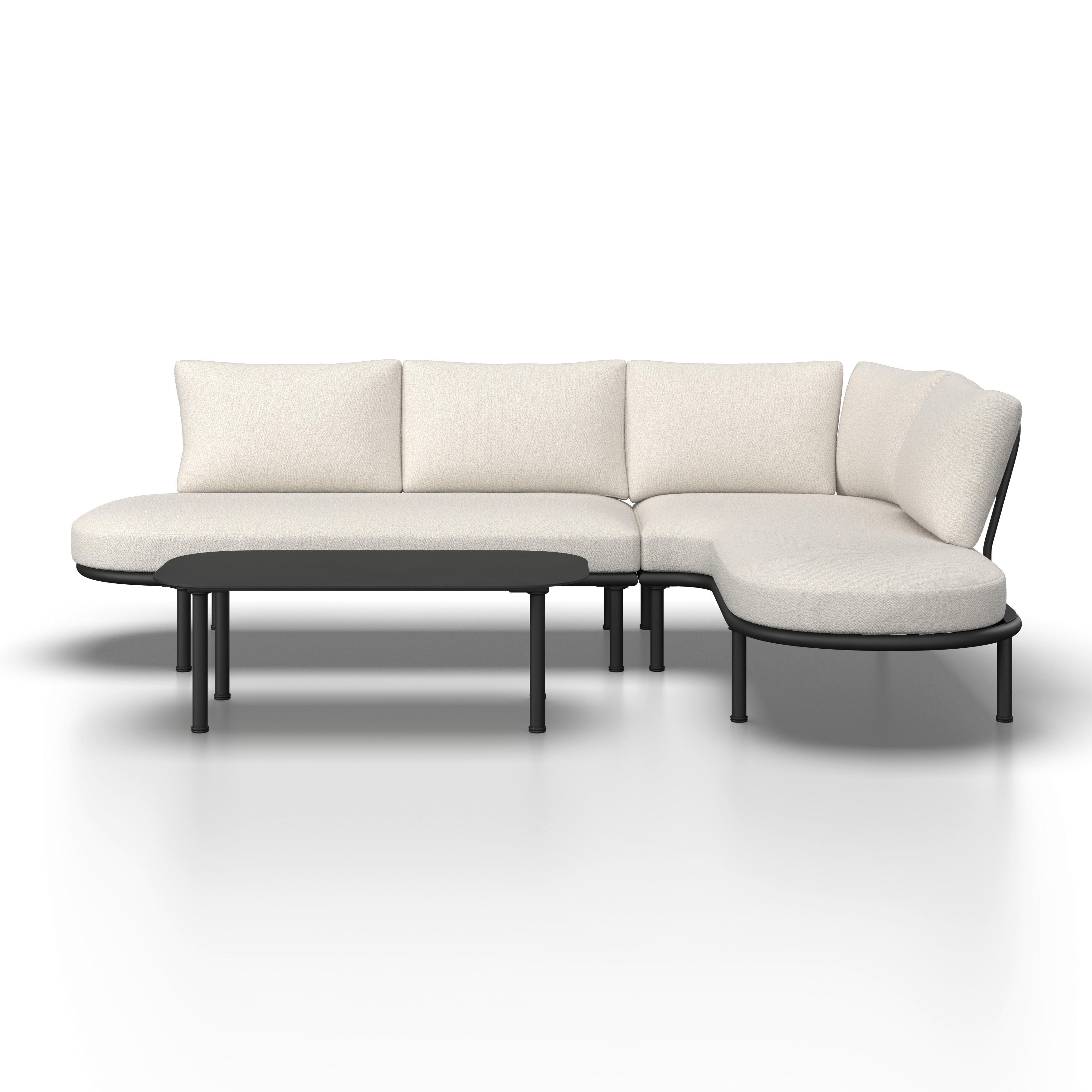 Loungegarnitur Charlotta Creme Metall/Textil - Creme/Schwarz, Modern, Textil/Metall (242,5/78/75,5cm) - Bessagi Garden