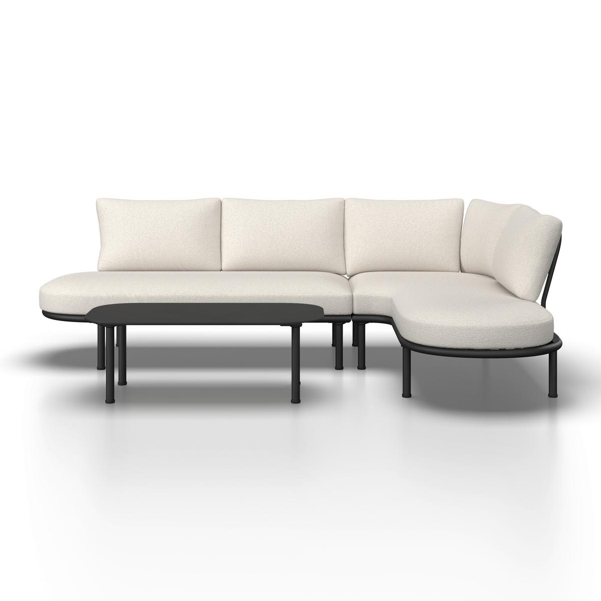 Loungegarnitur Charlotta Creme Metall/Outdoorstoff +Abdeckung - Creme/Schwarz, MODERN, Textil/Metall (242,5/78/75,5cm) - Bessagi Garden