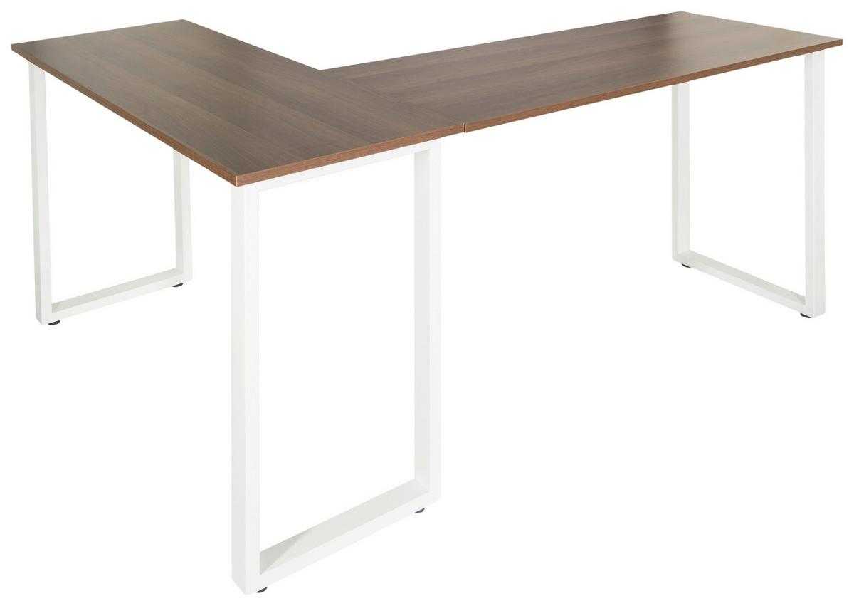 Kotna Pisalna Miza Workspace Basic I, Barva Oreha, Bela - barva oreha/bela, Basics, kovina/leseni material (165/120/75cm) - MID.YOU