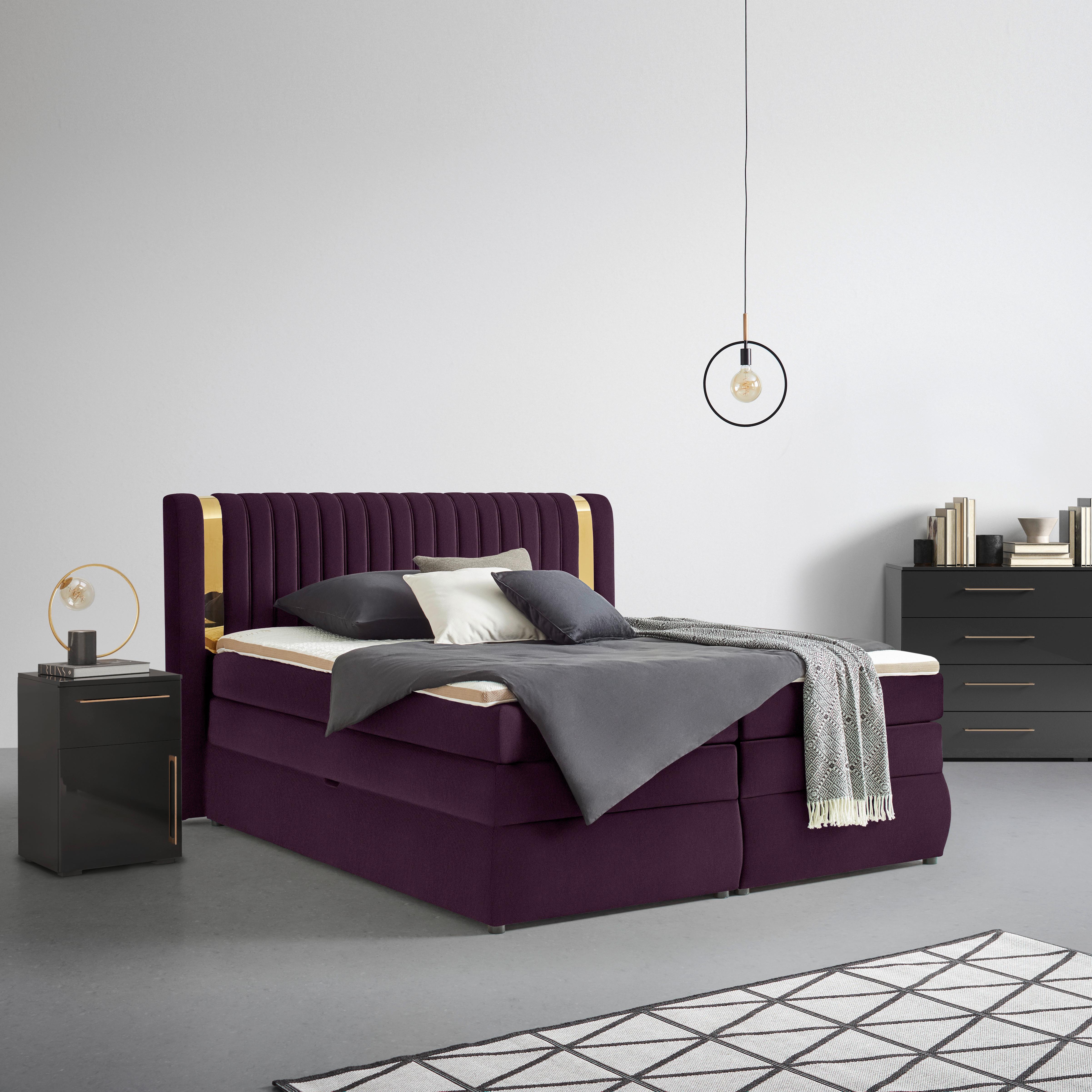 PAT BOXSPRING MINOLA GOLD - prună, Konventionell, textil (180/200cm) - Premium Living