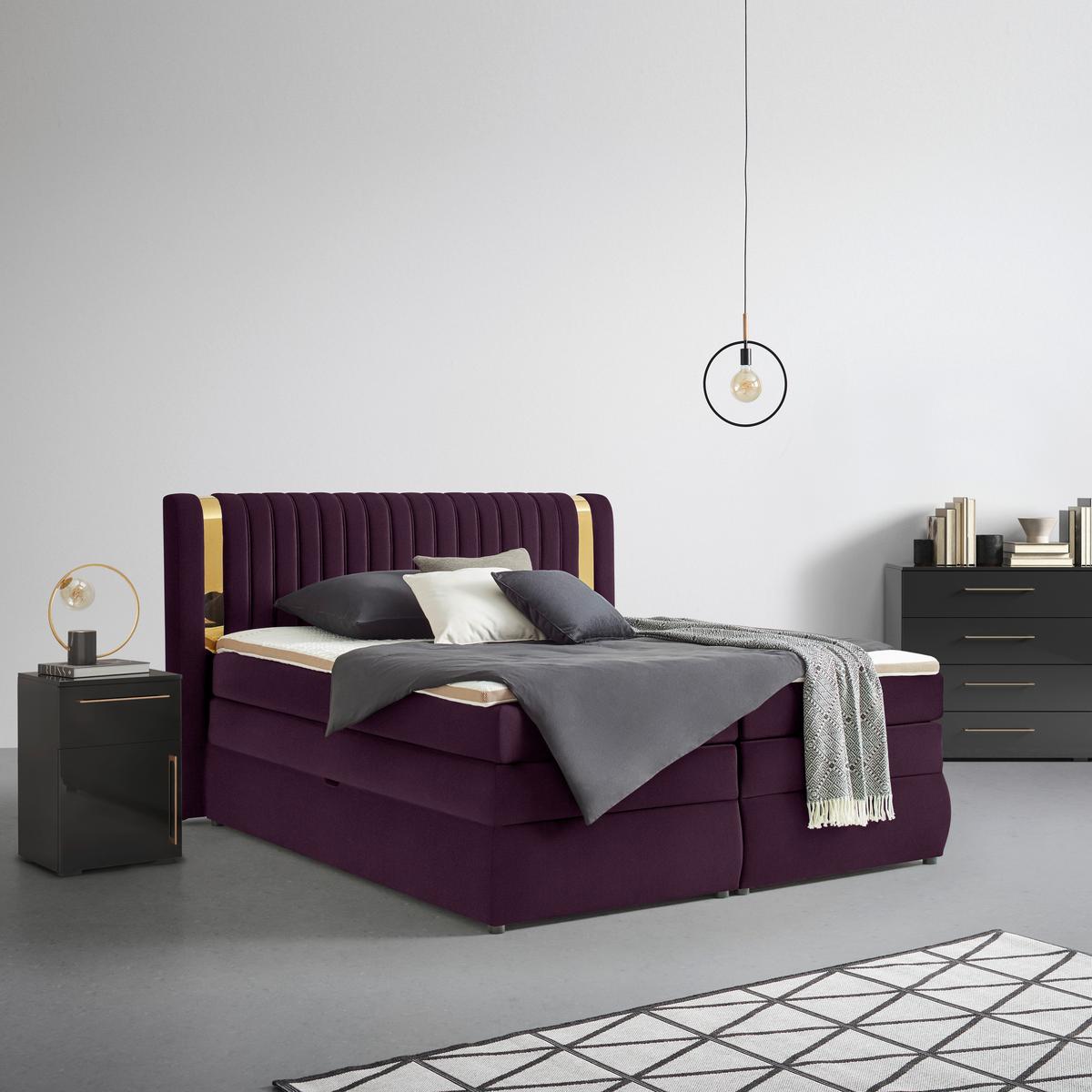 Boxspring Krevet Minola Gold Exkluziv - šljiva/crna, Konvencionalno, tekstil/plastika (160/200cm) - Premium Living