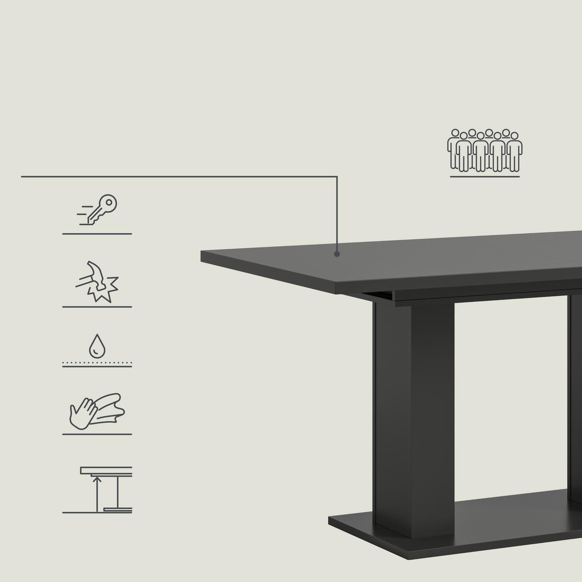 Ausziehtisch Marlon ca. 150x190 cm Grau/Eiche - Grau, KONVENTIONELL, Holzwerkstoff (150-190/90/76cm) - MID.YOU