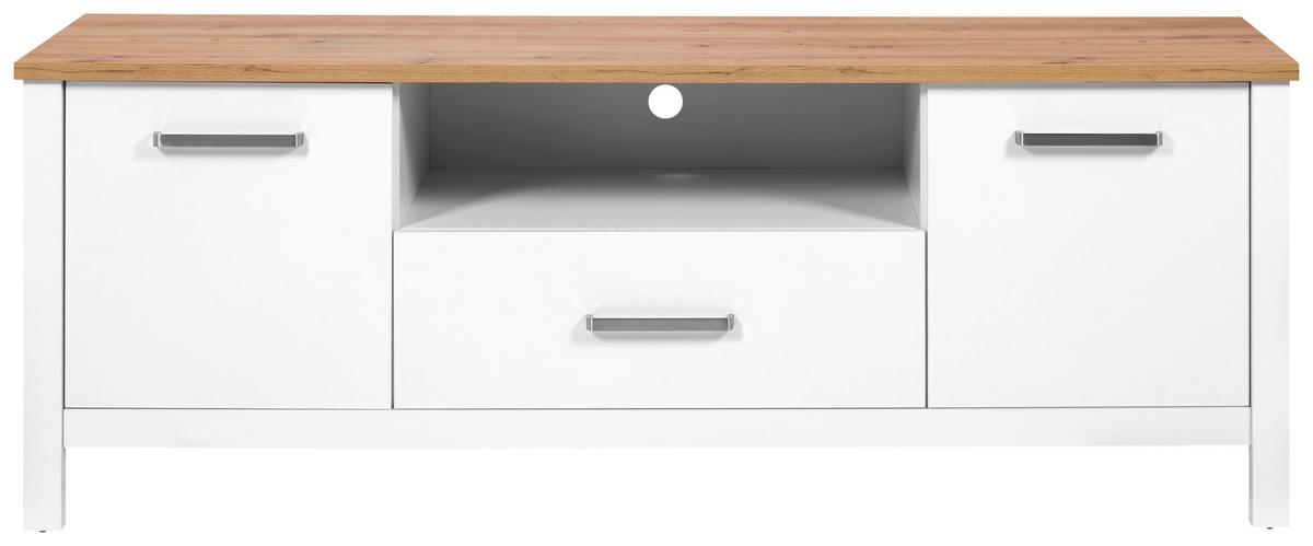 Lowboard Sicilia Weiß/Eiche - Silberfarben/Weiß, ROMANTIK / LANDHAUS, Holzwerkstoff/Metall (173/64/45cm) - Mömax