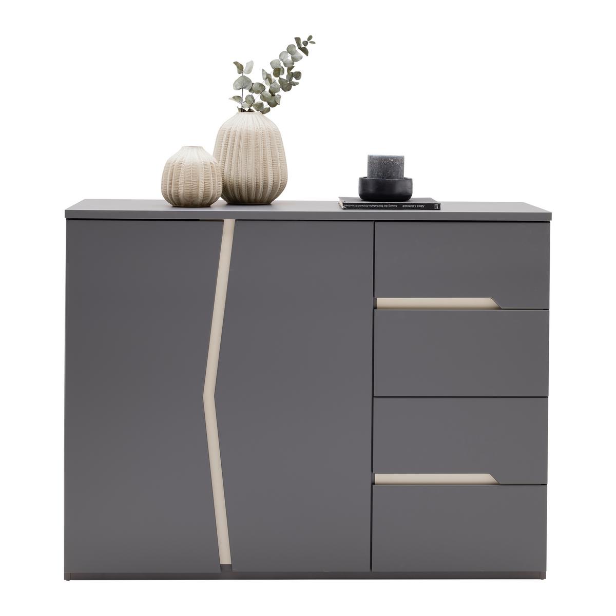 Sideboard Manhatten in Grau/Graphitfarben - Graphitfarben/Schwarz, Modern, Holzwerkstoff/Kunststoff (124/95/42cm) - Premium Living