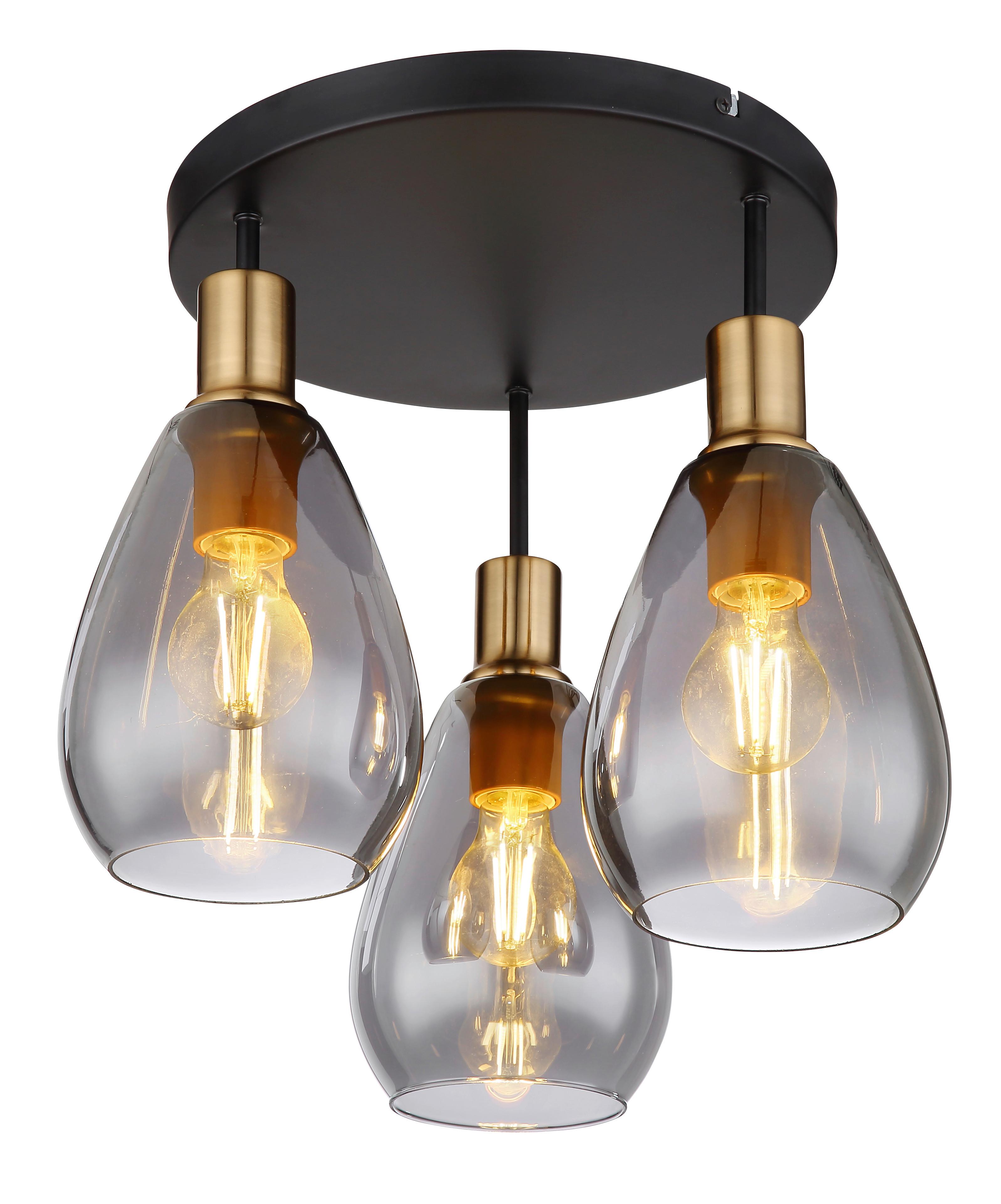 Deckenleuchte Fanni max. 40 Watt - Messingfarben/Schwarz, Design, Glas/Metall (38/38cm) - Globo