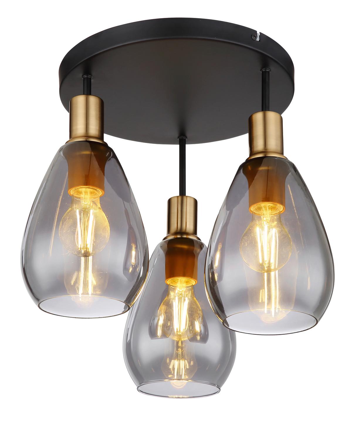 DECKENLEUCHTE 15563-3D - Messingfarben/Schwarz, Design, Glas/Metall (38/38cm) - Globo