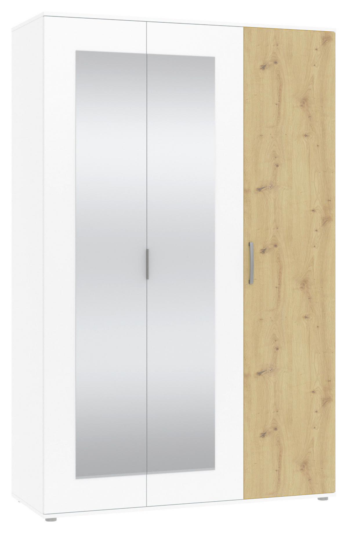 Omara Za Oblačila Jan, Bela, Barva Hrasta - barve kroma/bela, Trend, umetna masa/steklo (135/210/52cm)